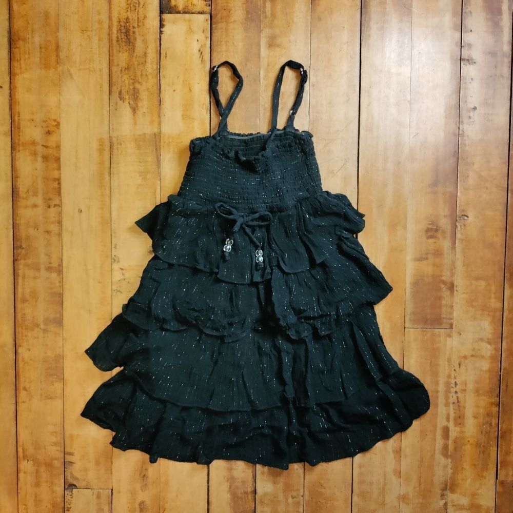 Justice size 14 girls black ruffle dress swim cover up summer dress